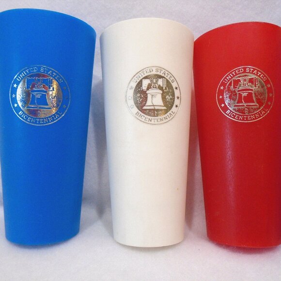 Vintage Set 6 Bicentennial Red White Blue Nasco American Plastic Tumblers - Picture 2 of 6